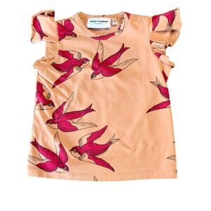 MINI RODINI Pink Bird Print Baby T-Shirt Girls 9-18 Mos Organic Cotton Top Tee